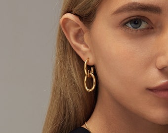 Double Hoop Earrings Women Jewelry Minimalist Earrings Gold Earrings Stud Earrings  Dangle Earrings Geometric Earrings Best Friend Gift Mom