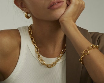 womens gold chunky chain necklace