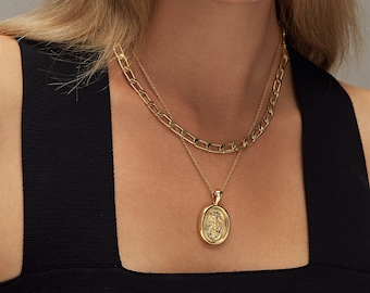 Collier médaillon collier pièce d'or collier bohème collier en or superposition de collier pendentif collier pendentif en or collier en or cadeau femme
