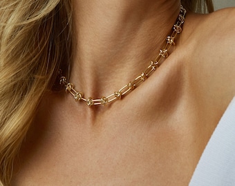 Collier chaîne épaisse, superposition de chaînes, collier tendance, collier d'été, chaîne ras de cou en or, collier minimaliste, cadeau femme, fête des mères