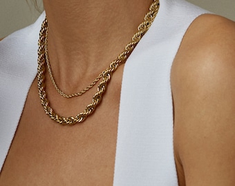 Rope Chain Necklace Chunky Necklace Statement Necklace Layering Necklace Twisted Necklace Everyday Necklace Gold Choker Necklace Mom Gift