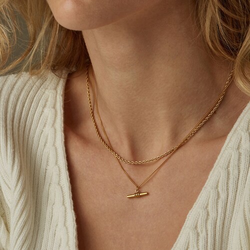 Gold T Bar Necklace Vintage Bar 