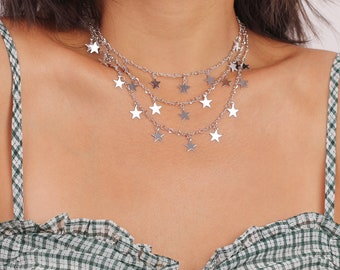 Stern Halskette Choker Halskette Boho Schmuck Himmlische Halskette Zierliche Halskette Layered Halskette Handgemachter Schmuck Silber Halskette Anhänger