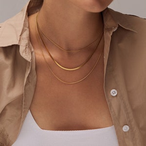 Snake Chain Herringbone Chain Gold Necklace Dainty Necklace Chain Necklace Choker Necklace Simple Layered Necklace Birthday Gift For Her