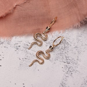 Snake Hoop Earrings, Gold Snake Earrings, Snake Charm Earrings, Snake Drop Earrings, Gold Snake Hoops, Snake Charm Hoops, Vintage Snake Hoop image 3