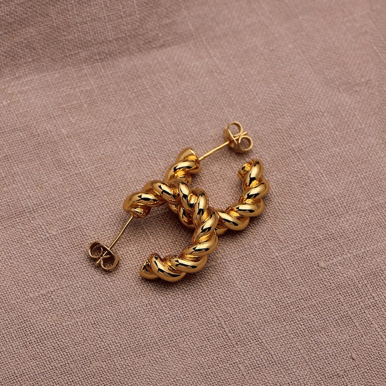 Twisted Earrings Hoop Earrings Gold Earrings Huggie Earrings Modern Earrings Stud Earrings Thick Hoops Birthday Gift Mom Gift Best Friend image 5