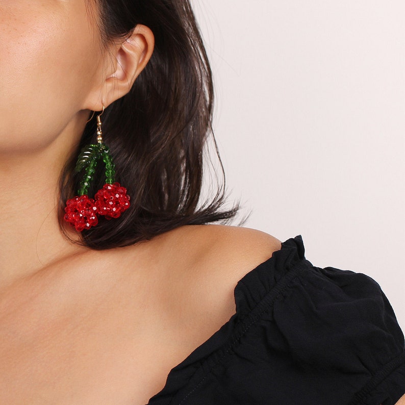 beaded cherry earrings