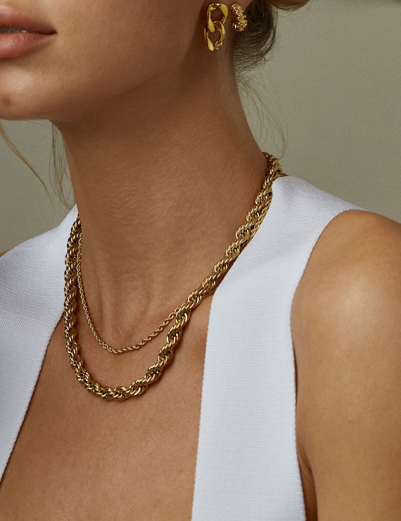 Rope Chain Necklace Chunky Necklace Statement Necklace Layering Necklace  Twisted Necklace Everyday Necklace Gold Choker Necklace Mom Gift -   Norway