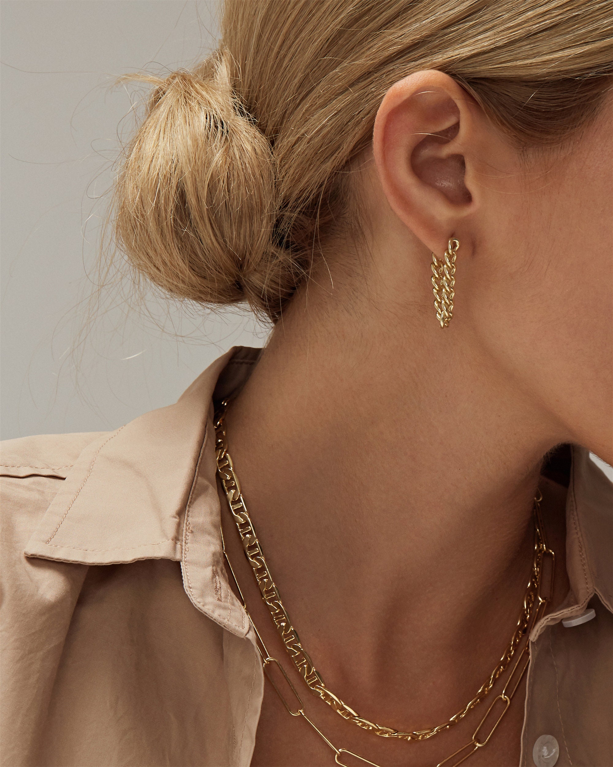 Long Chain Earrings Curb Chain Hoops Gold Dangle Earrings Etsy