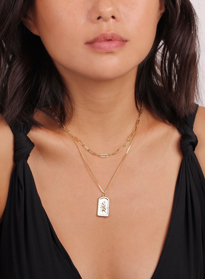 Rectangle Chain Link Chain Choker Thick Gold Choker Cable Chain Necklace Chunky Choker Gold Drawn Flat Cable Layer Gold Chain Choker