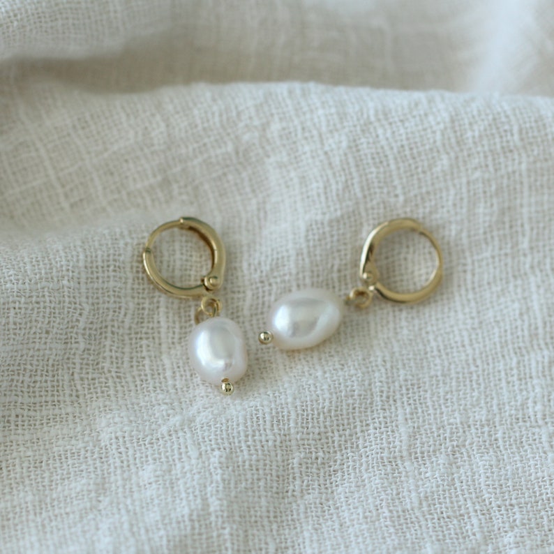 Dangle Pearl Hoops Huggie Hoop Earrings Pearl Hoop Earrings Etsy