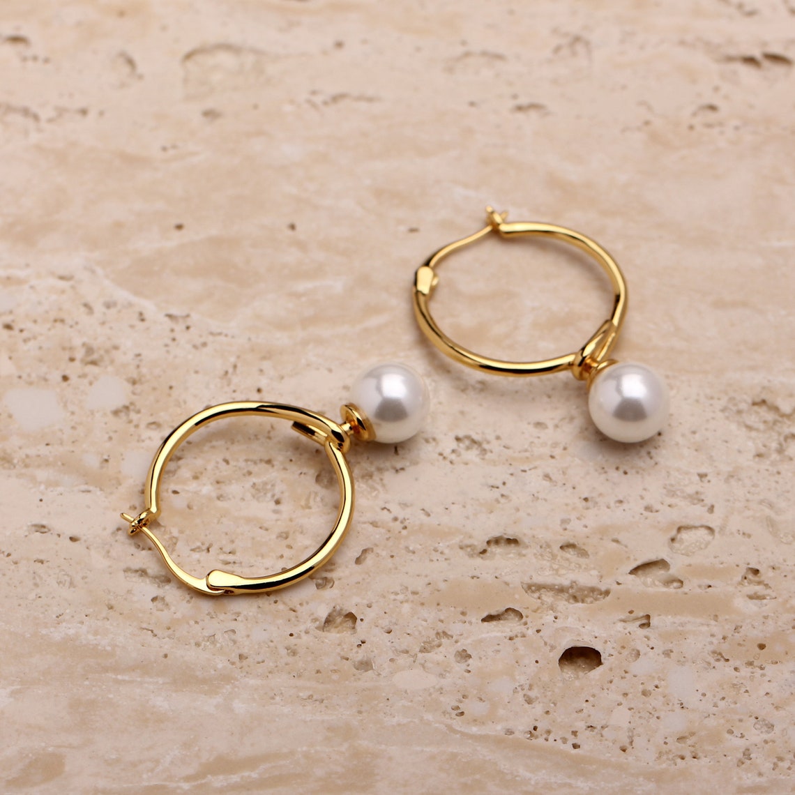 Large Hoop Earrings Pearl Drop Hoops Hoop pearl Earrings Etsy