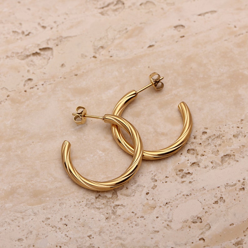 Swirl Hoop Earrings Boho Hoop Earrings Medium Gold Hoops Etsy