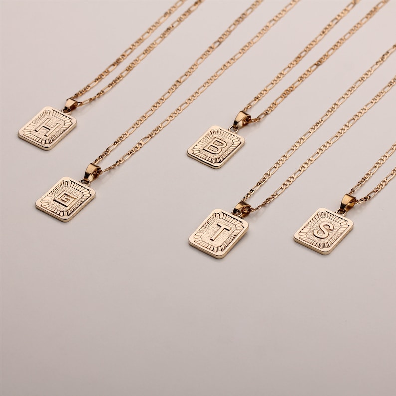 Initial Tag Necklace Rectangle Medallion Gold Tag Necklace Etsy