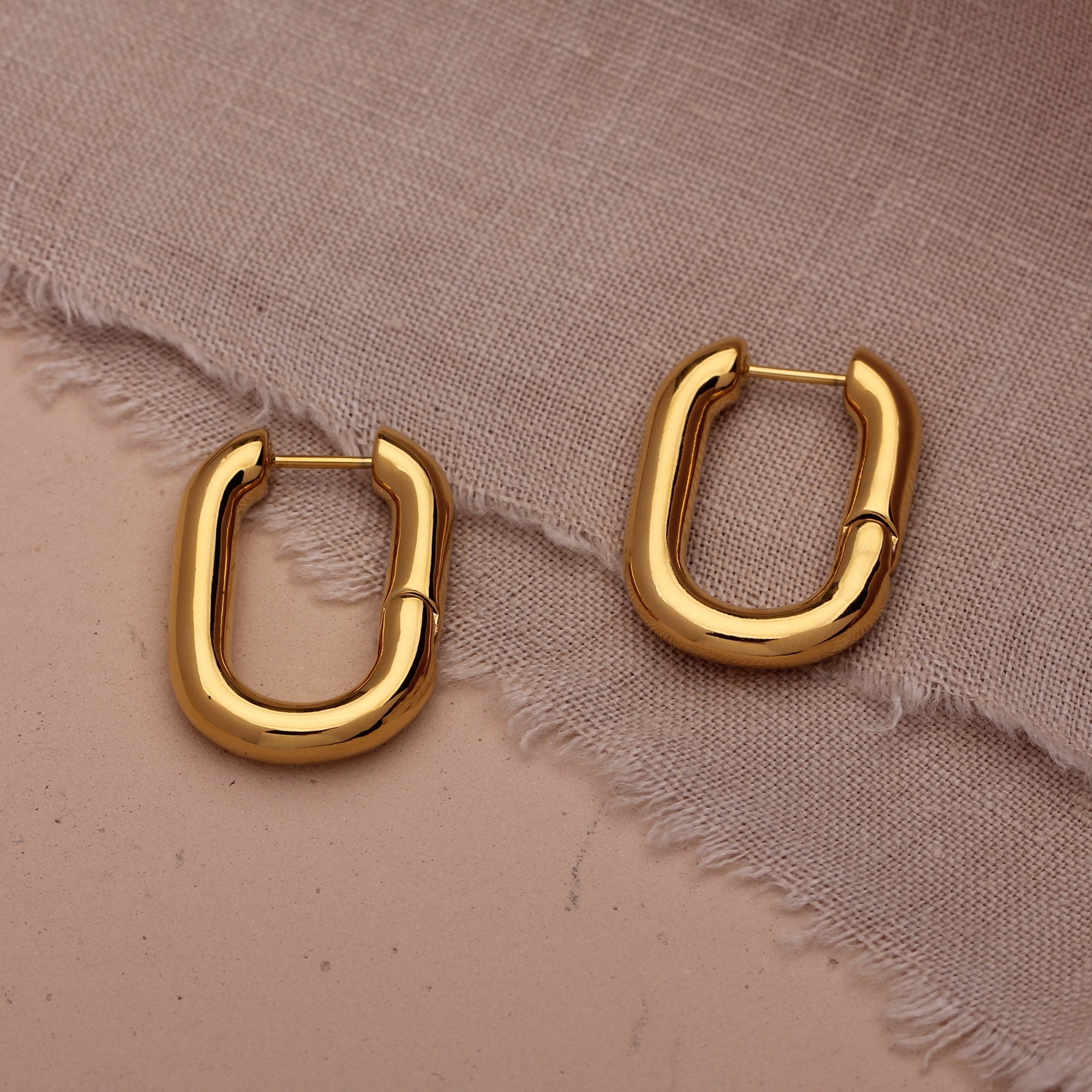 Gold Rectangle Hoops Geometric Hoops Chunky Hoop Earrings | Etsy