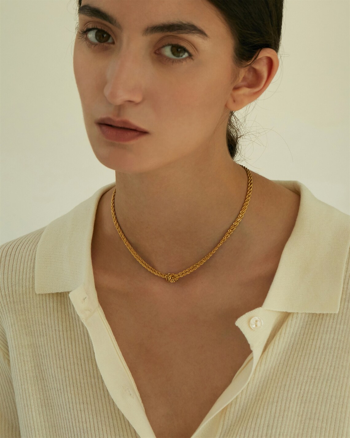 Double Rope Necklace Knot Rope Necklace Gold Rope Chain Etsy