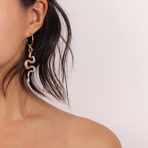 Snake Hoop Earrings, Gold Snake Earrings, Snake Charm Earrings, Snake Drop Earrings, Gold Snake Hoops, Snake Charm Hoops, Vintage Snake Hoop image 4