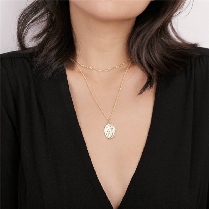 Oval Gold Medallion Pendant Necklace Medallion Necklace Etsy