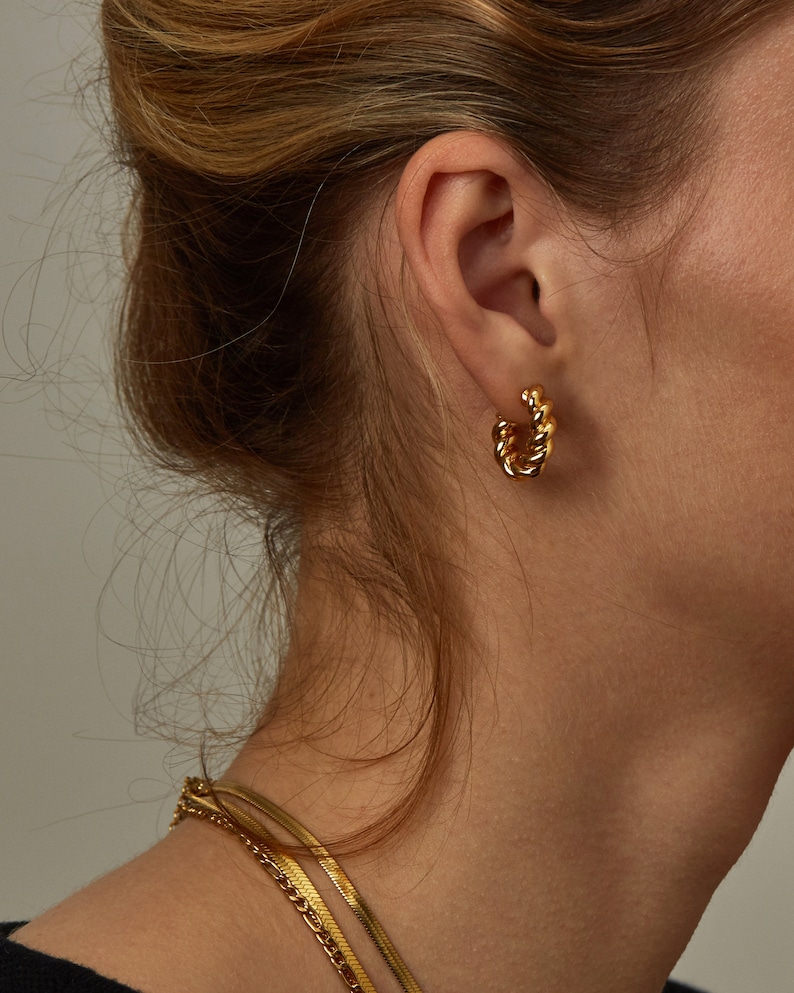 Twisted Earrings Hoop Earrings Gold Earrings Huggie Earrings Modern Earrings Stud Earrings Thick Hoops Birthday Gift Mom Gift Best Friend image 9