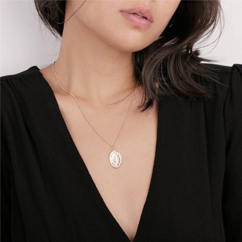 Oval Gold Medallion Pendant Necklace Medallion Necklace Etsy