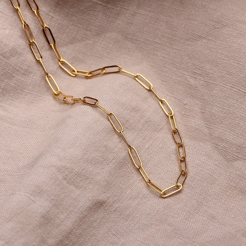 Rectangle Chain Link Chain Choker Thick Gold Choker Cable Chain Necklace Chunky Choker Gold Drawn Flat Cable Layer Gold Chain Choker