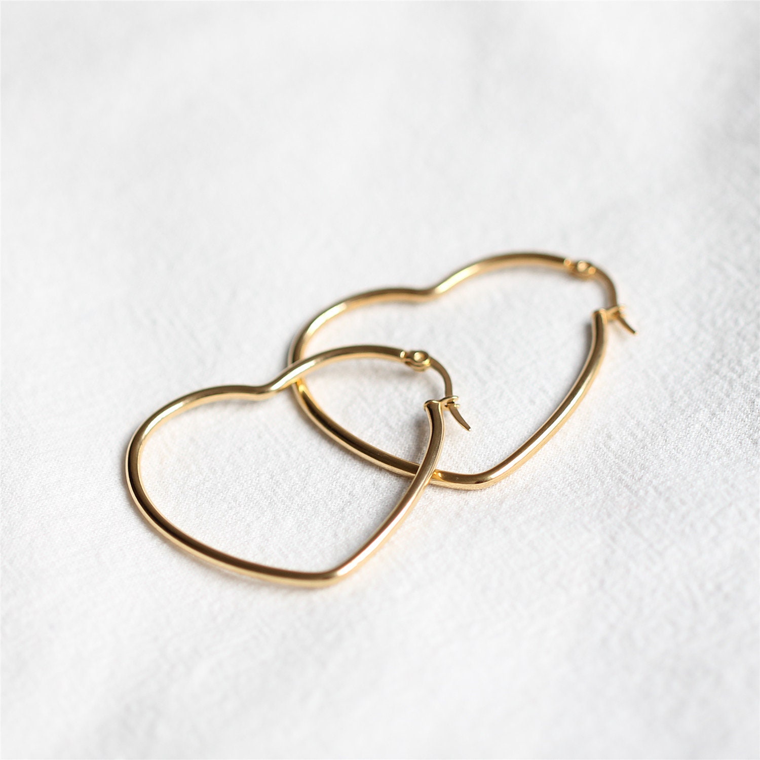 Gold Heart Hoop Earrings Gold Hoop Earrings Heart Jewelry Etsy