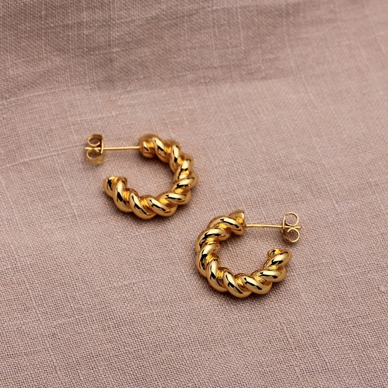 Twisted Earrings Hoop Earrings Gold Earrings Huggie Earrings Modern Earrings Stud Earrings Thick Hoops Birthday Gift Mom Gift Best Friend image 10