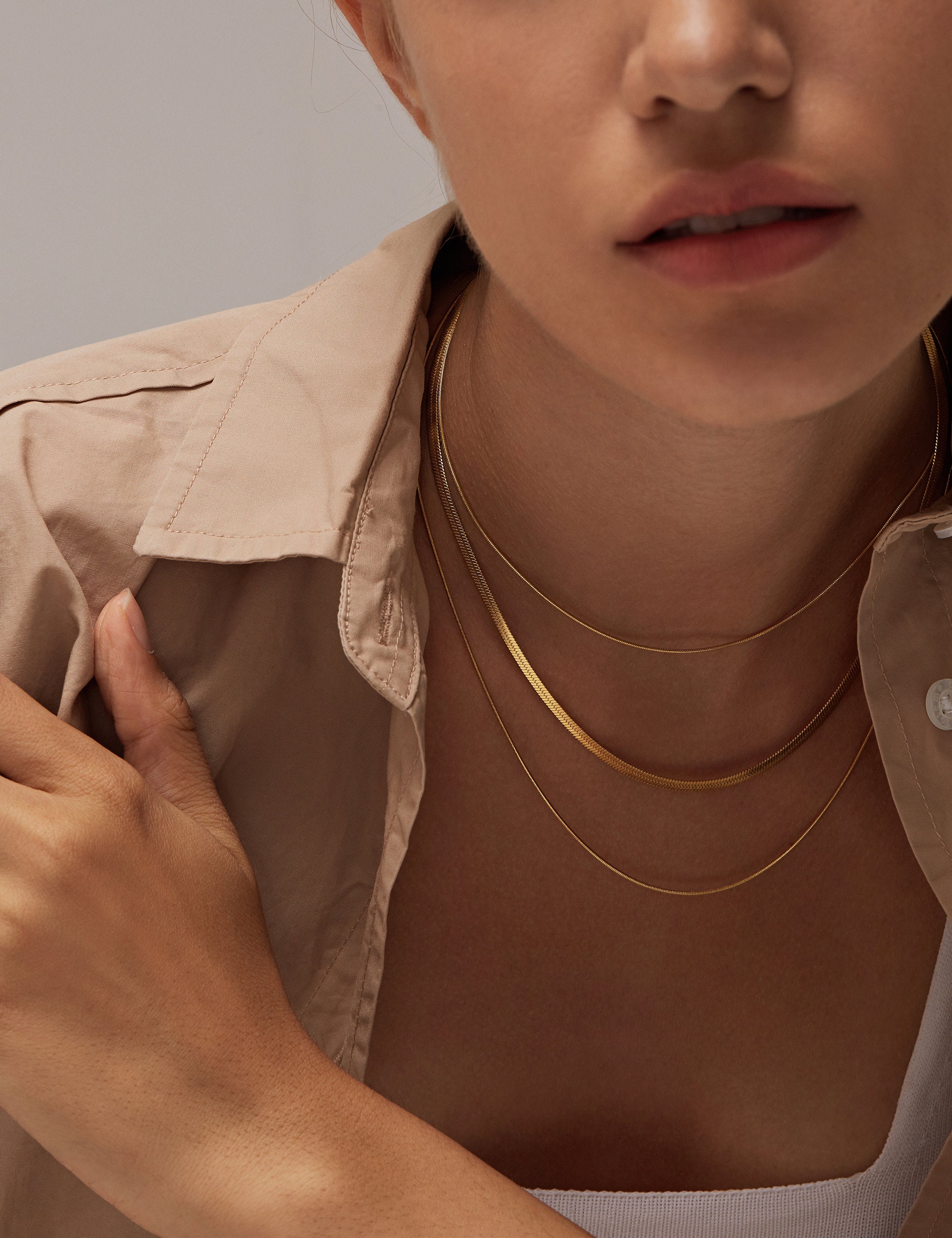 Gold Double Chain Omega Chain Necklace 
