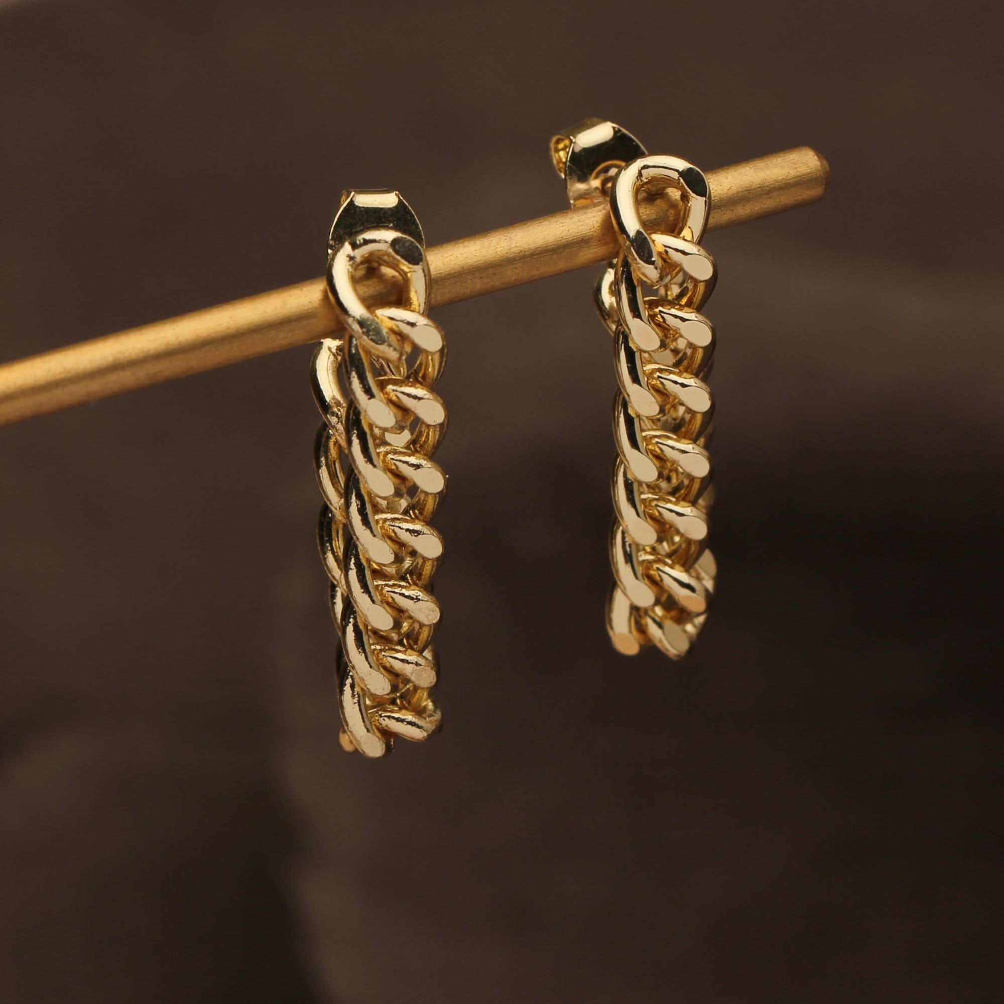 Long Chain Earrings Curb Chain Hoops Gold Dangle Earrings Etsy
