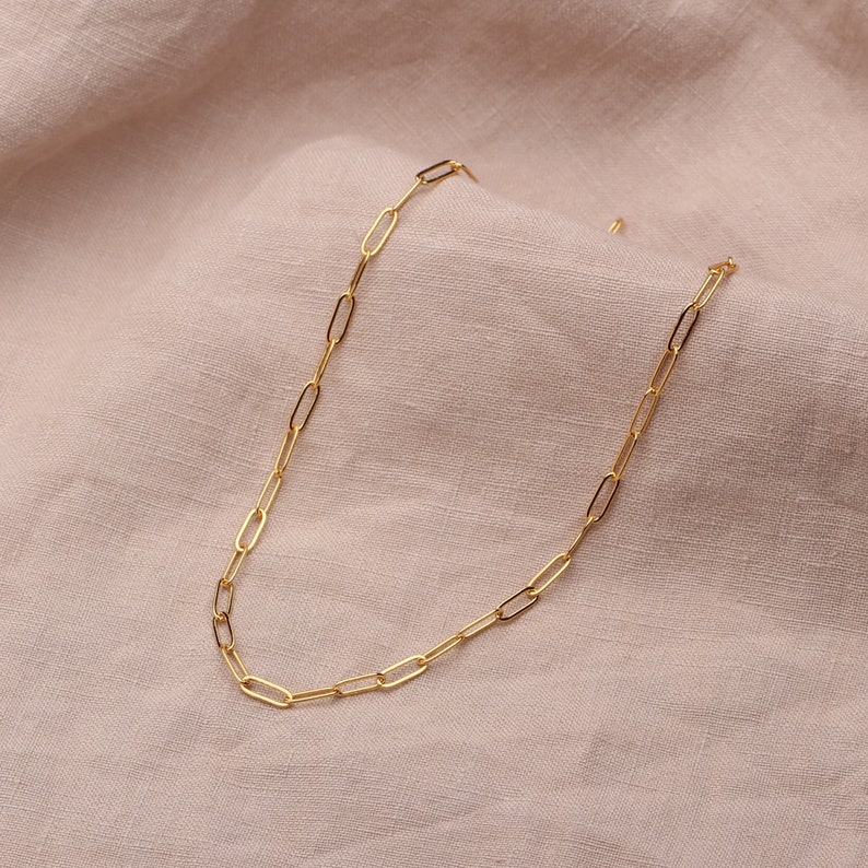 Rectangle Chain Link Chain Choker Thick Gold Choker Cable Chain Necklace Chunky Choker Gold Drawn Flat Cable Layer Gold Chain Choker