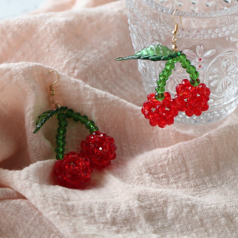 beaded cherry earrings