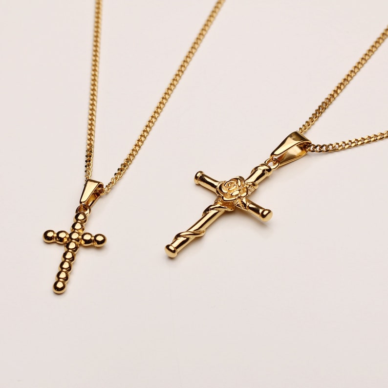 Rose Cross Necklace Jesus Cross Necklace Religious Jewelry Gold Cross Pendant Vintage Necklace Gold Rose Cross Gold Rose Necklace