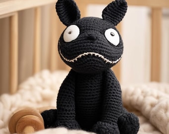 Black Monster Dog Crochet Plush | Creepy Cute Amigurumi Puppy | Spooky Gothic Nursery Decor | Weird Stuffed Animal | Alternative Baby Gift