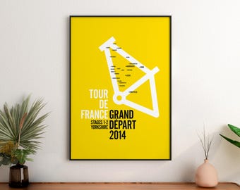 Tour de France Yorkshire 2014 Cycling Map Giclée Print – Stages 1 & 2