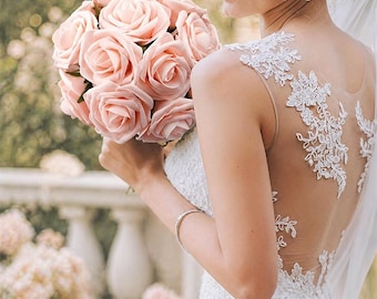 25 rose artificiali con stelo – Fiori finti per bouquet da sposa fai da te, centrotavola, feste e decorazioni per la casa