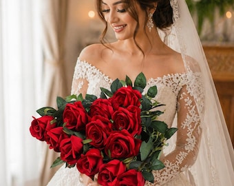 Bouquet di 12 rose artificiali realistiche – per matrimoni, compleanni, decorazioni per la casa e composizioni floreali.