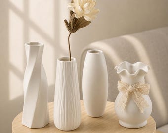 Vaso in ceramica bianca, decorazione minimalista nordica per la casa, vaso per fiori secchi, ornamento boho per mensole, regalo per l'inaugurazione della casa