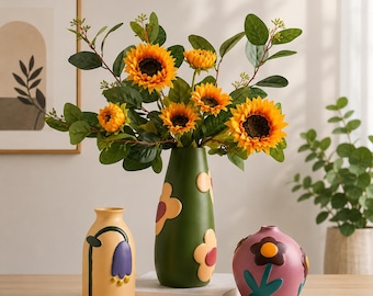 Vaso da fiori nordico in ceramica, vaso da tavolo colorato Morandi, complemento d'arredo moderno.