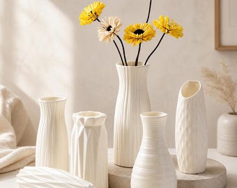 Vaso bianco nordico, piccolo vaso da fiori moderno, portafiori minimalista in plastica, decorazione per tavolo da soggiorno, ornamento per la casa in stile scandinavo