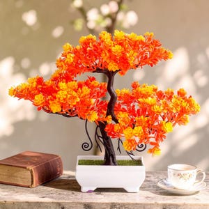 Artificial Bonsai Tree, Vibrant Faux Plant, Twisted Trunk Decor