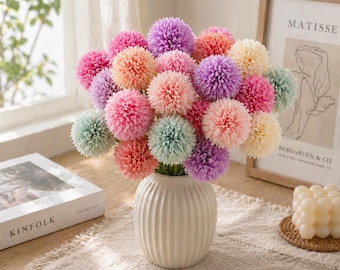 Fiori artificiali di tarassaco a palla: bouquet di pompon di seta per decorazioni domestiche e nuziali.