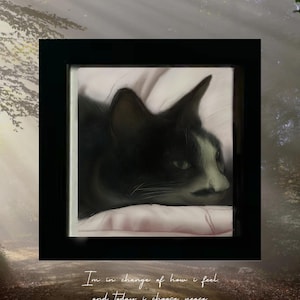 Retrato realista de gato en blanco y negro, arte digital de gatito con estampado de vaca enmarcado (4096x4096px)