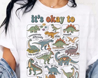 It's Ok To Be Different png, Autism Dinosaur PNG, Neurodiversity Sublimation, SPED Teacher Digital File, Autism Acceptance Design