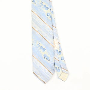 Vintage Polyester Tie 1980's Blue Floral Pattern Wide Mens Necktie