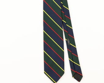 Vintage Polyester Tie 1980's Green Striped Repp Mens Necktie