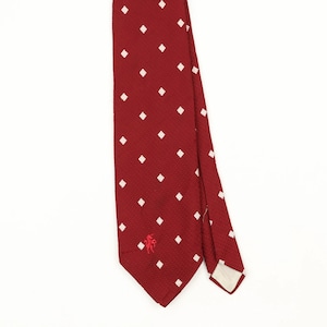 Vintage Polyester Tie 1980's Burgundy Polka Dot Diamonds Pattern Wide Mens Necktie