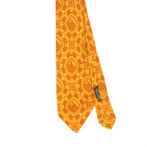 Vintage acetaat stropdas jaren 1980 oranje geometrisch patroon herenstropdas