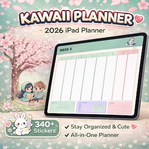 Kawaii Digital Planner 2026 for iPad | Cute GoodNotes Planner | Hyperlinked Daily Weekly Monthly | Pink Planner | Instant Download