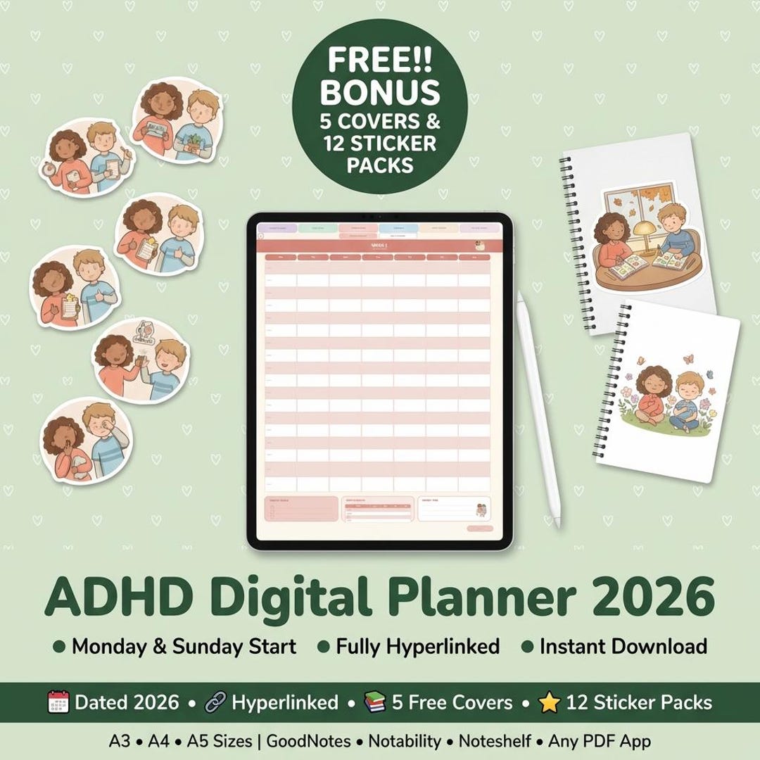 ADHD Digital Planner 2026 | Hyperlinked PDF | Goodnotes Notability ...