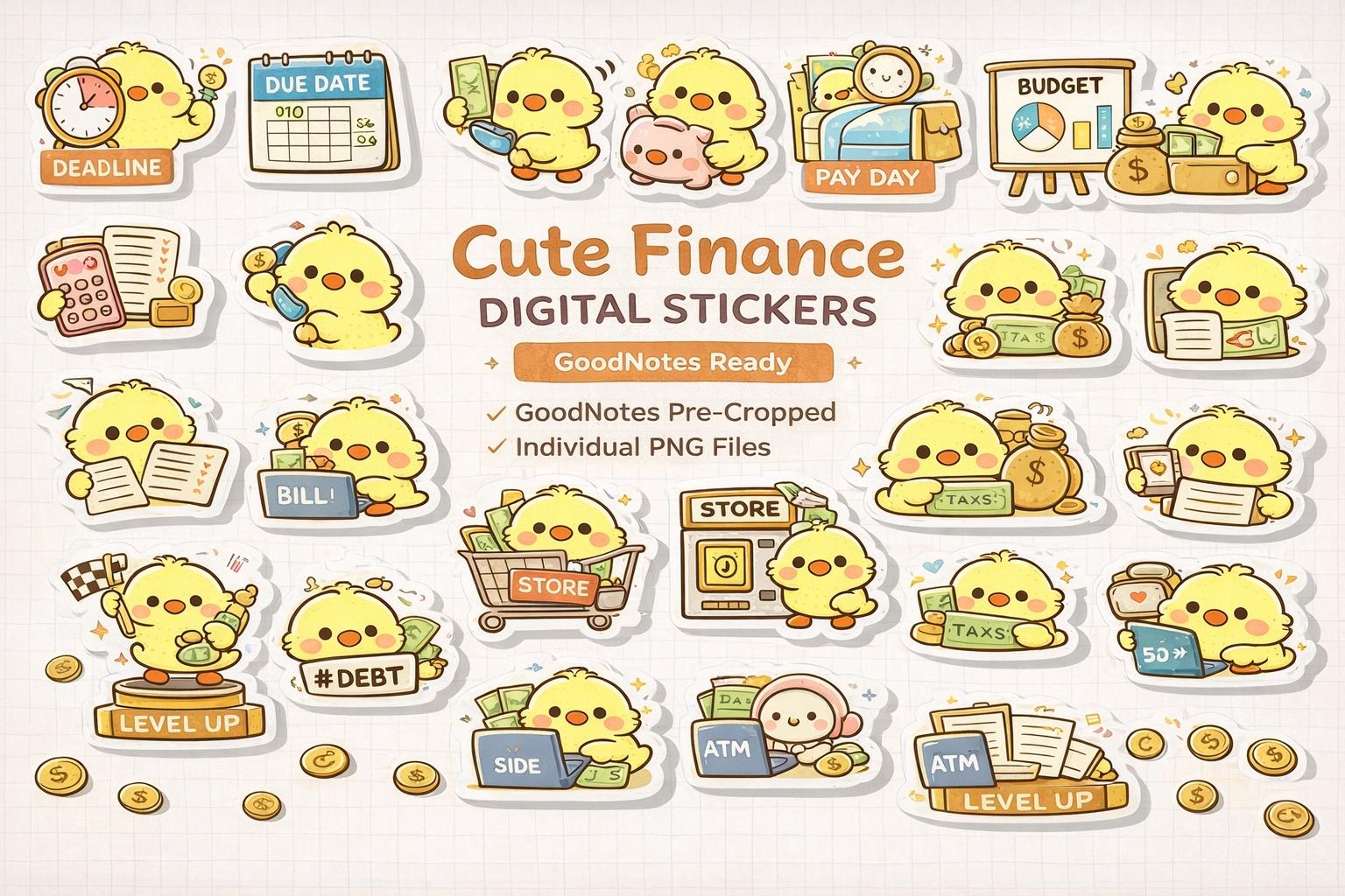 Cute Finance Digital Stickers, 72 PNG Goodnotes Set, Budget Planner ...